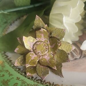 Hand Crafted Genuine Leather Gold and Pink Floral Dog Collar Accessory NEW